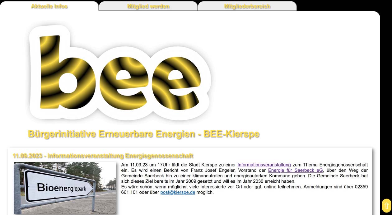 Sreenshot der Webseite bee.bplaced.de